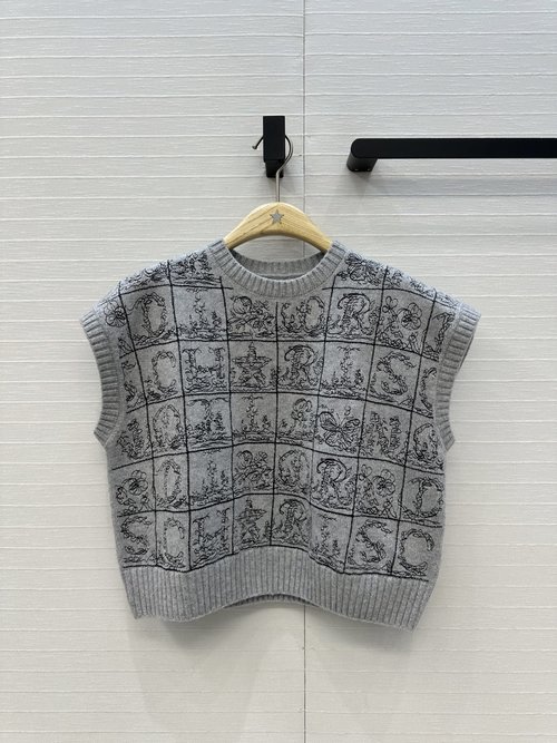 Dior Heavy-duty Alphabet Embroidery Cashmere Vest