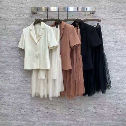 Dior Elegant Tailored Suit with Sleeveless Blazer and Mesh Skirt in Three Refined Colors