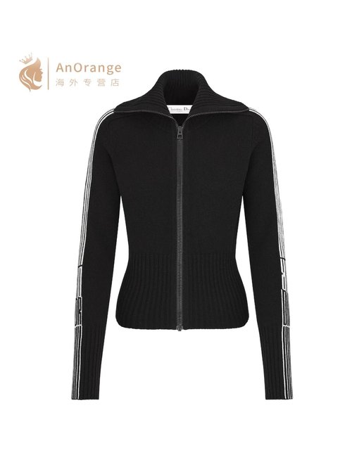 Dior Naval Collared Knitted Top with CD Zipper Placket