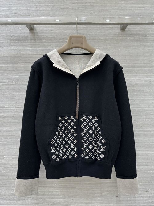 Louis Vuitton Flight Mode Series Jacquard Wool Coat with Monogram Design