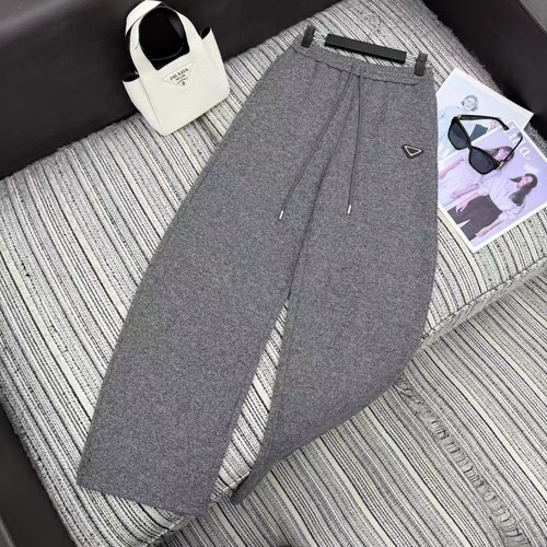 Prada Recommended Designer Elastic Waist Curved Casual Pants with Triangle Logo