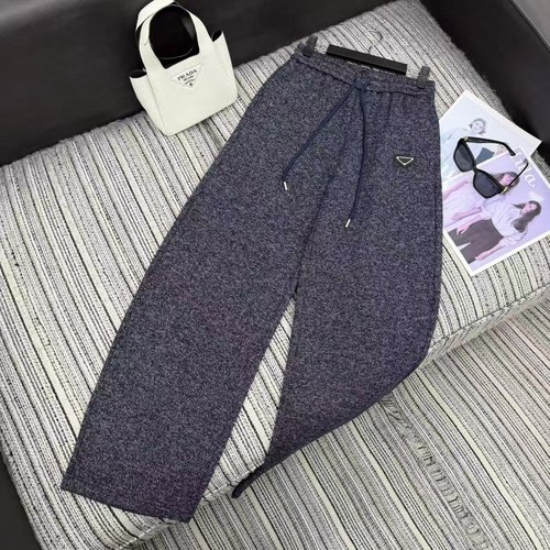 Prada Recommended Designer Elastic Waist Curved Casual Pants with Triangle Logo