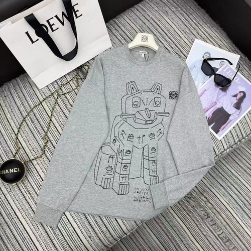 Louis Vuitton Round-Neck Embroidered Long-Sleeve Top with Puppet Cat Motif