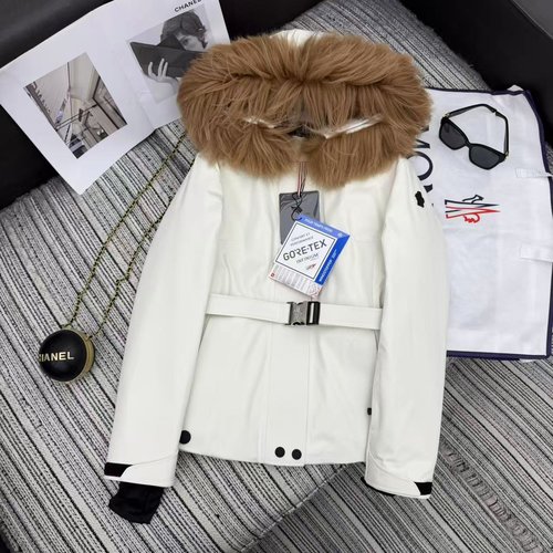 Moncler Ski-Down Jacket with Large Fur Collar and Classic Armband