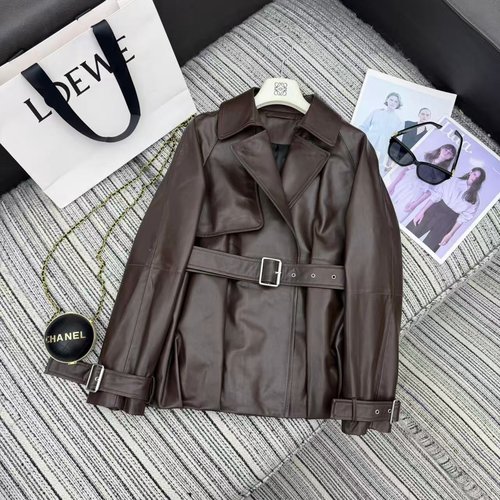 Loewe Sheepskin Windbreaker with Belt and Flower Hem