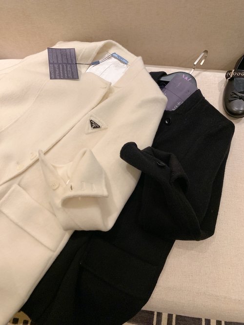 Prada Handmade Double-Sided Cashmere Coat with Classic Metal Triangle