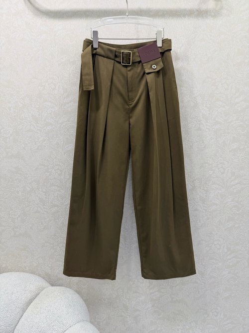 Loewe Wide-Leg Trousers with Leather Belt and Pleated Design