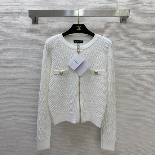 Balmain Classic Lion - head Gold Button Knit Open - front Short Top in Orange, Black and White