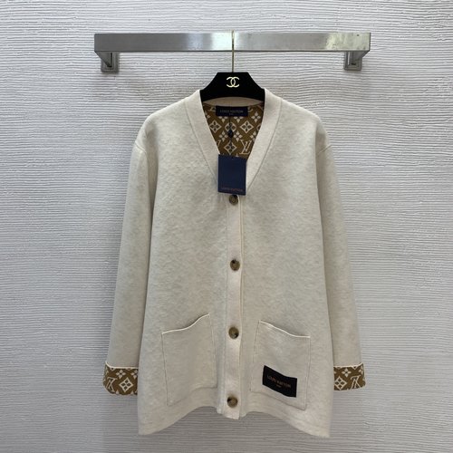 Louis Vuitton Loose Knit Cardigan with Monogram Logo and Pockets