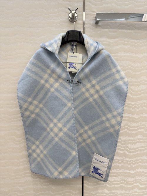 Burberry High-end Wool Scarf with Hat, Color-woven Checks and Shell Edge