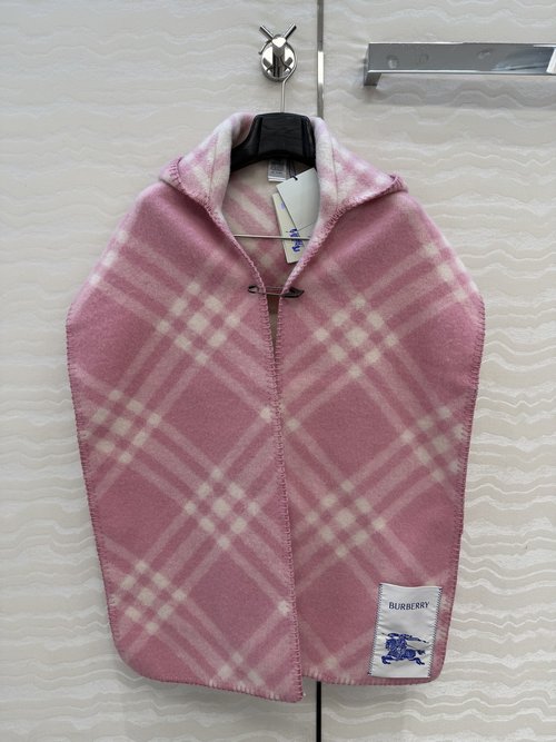 Burberry High-end Wool Scarf with Hat, Color-woven Checks and Shell Edge