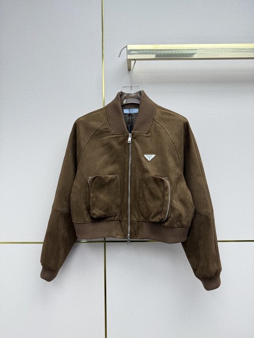 Prada Suede Jacket with Classic Triangle Logo Decoration
