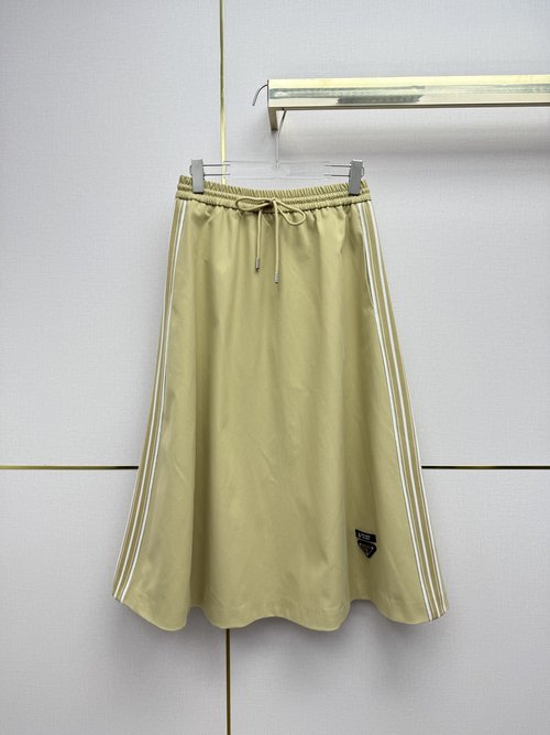 Prada Half Umbrella Skirt Featuring Lettered Small Leather and Triangle Labels