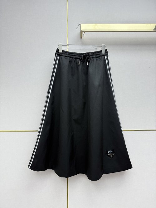 Prada Half Umbrella Skirt Featuring Lettered Small Leather and Triangle Labels