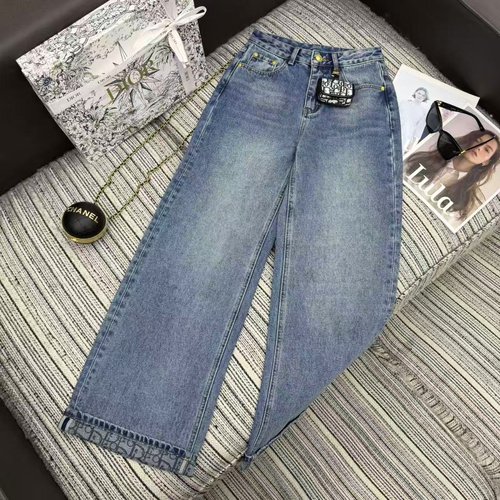Dior Wide-Leg Jeans with Custom Monogram Waist Bag and Logo Print
