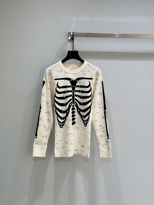 Prada Floral Skeleton Waffle Knit Top, Soft and Warm for Autumn and Winter