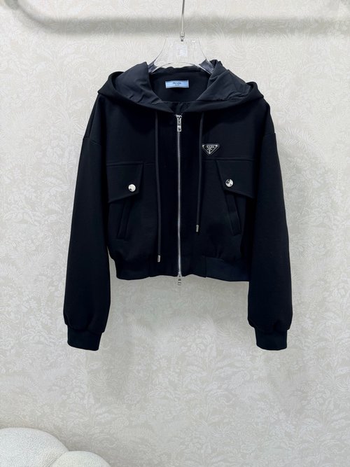 Prada Rome Cotton Hooded Jacket with Classic Triangle Logo Pocket, High Quality