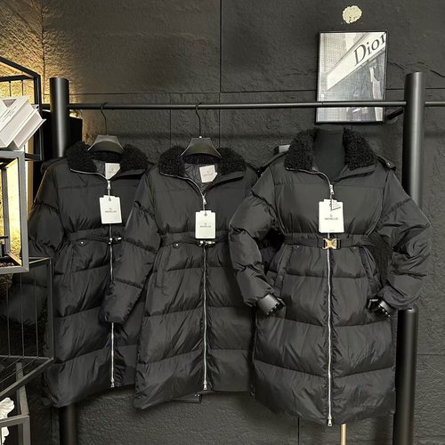 Moncler Lamb Fur Collar Mid-Length Down Jacket in Two Colors