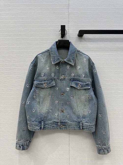 Louis Vuitton Ski Series Gold Bead Denim Jacket with Full Embroidery