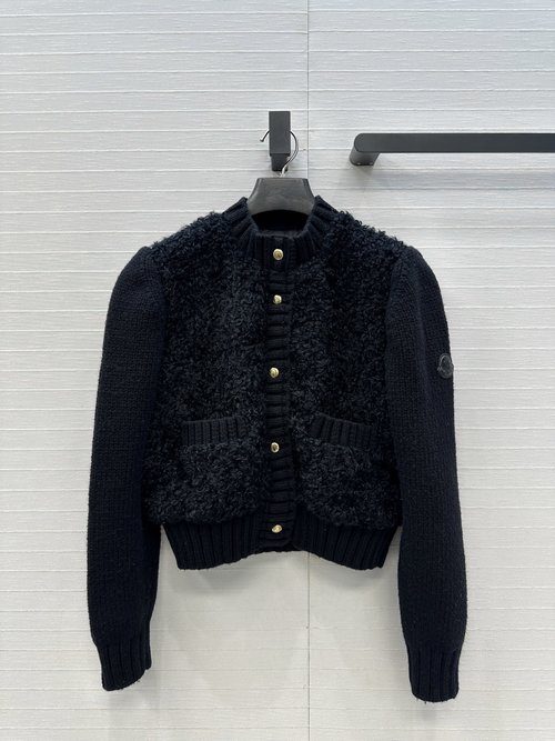 Moncler Wool Knit Teddy Down Jacket with Lightweight Memory Silk