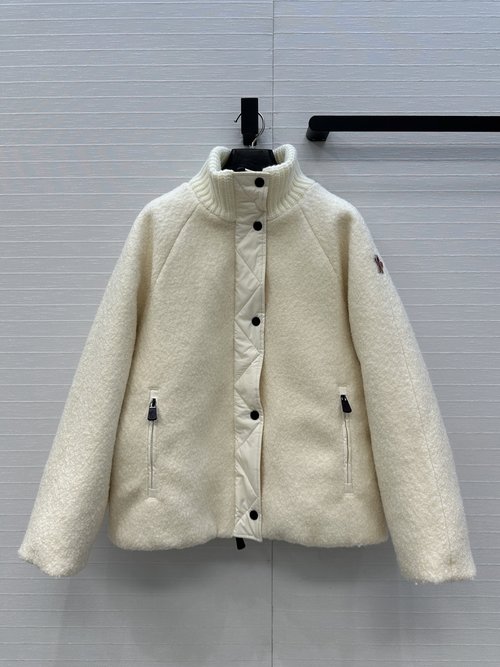 Moncler Recommended Ayles Ski Series Shearling Down Jacket with Ribbed Collar