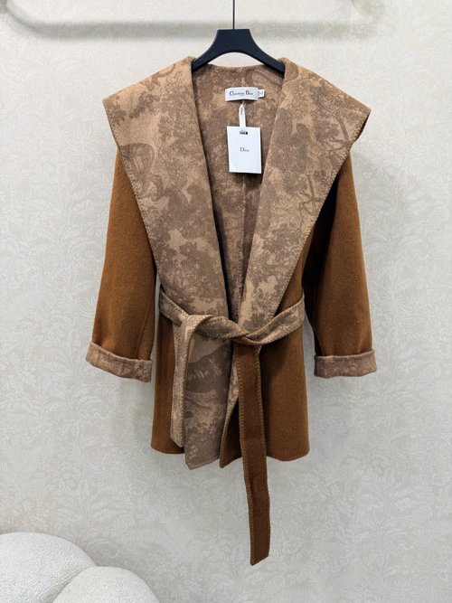 Dior Luxury Double - faced Wool Coat with Logo Pattern, Short Classic Style