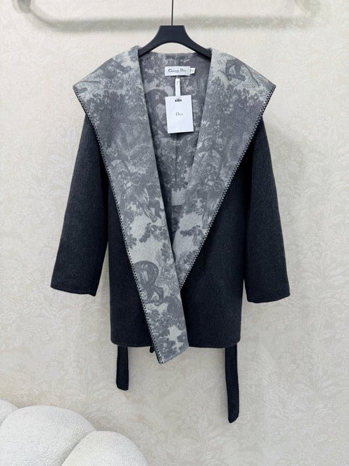 Dior Luxury Double - faced Wool Coat with Logo Pattern, Short Classic Style