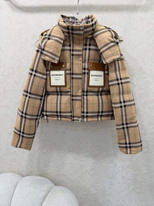 Burberry Detachable Checked Hooded Down Jacket with Pocket Logo
