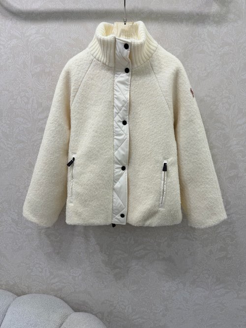 Moncler Zippered Wool Down Jacket with Teddy Sherpa and Badges