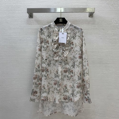 Dior Floral Embroidered Cotton Shirt with Lace Trim