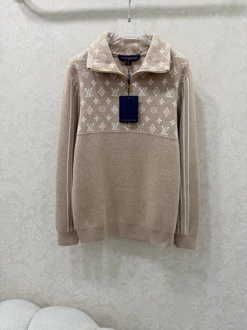 Louis Vuitton Ribbed Knit Pullover with Monogram Jacquard and Metal Zipper