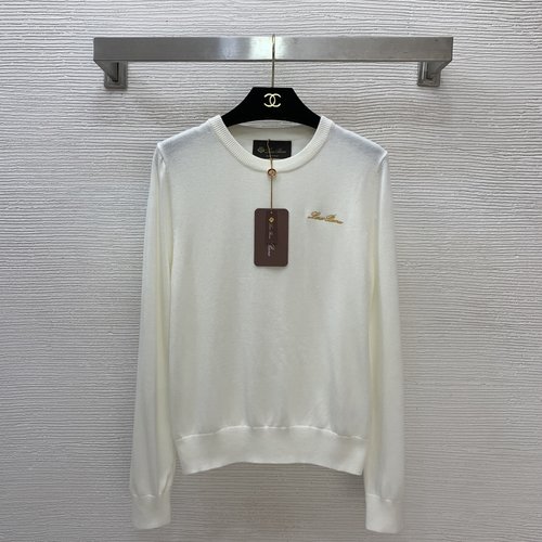 Loro Piana LP Custom Golden Logo Embroidered Slim Fit Crew Neck Sweater