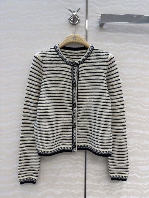 Dior Navy Striped Open-front Cardigan with Ship Anchor Buttons