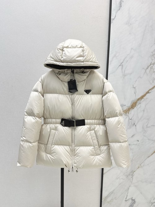 Prada Versatile Belted Hooded Down Jacket for Comfortable and Flexible Wear