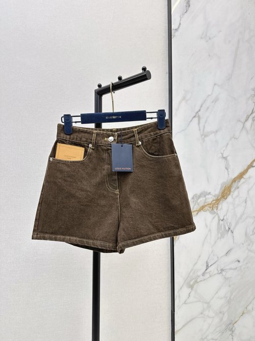 Louis Vuitton Denim Shorts with Vintage Leather Patch Decoration