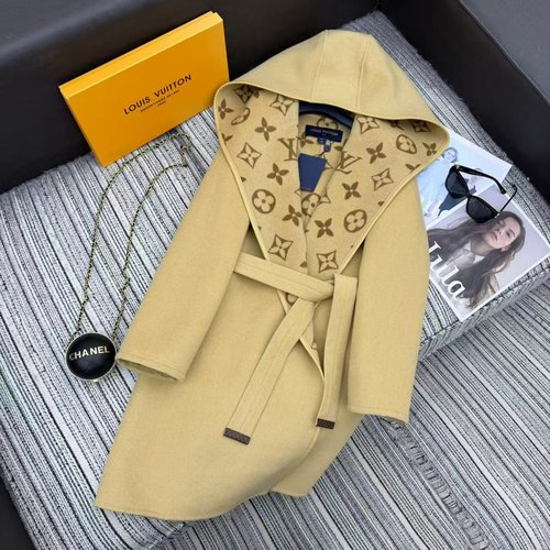 Louis Vuitton Recommended Classic Monogram Logo Double-Sided Woolen Overcoat with Belt