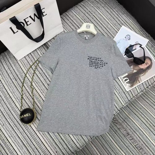 Loewe Chic Embroidered Letter Short-Sleeve Round-Neck T-Shirt
