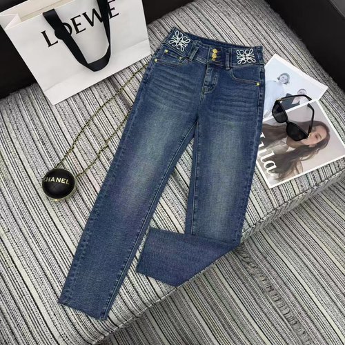 Loewe Recommended High-Waist Skinny Jeans with Embroidery Logo