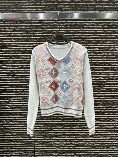 Louis Vuitton Heavy-duty Diamond Pattern Embroidery Pullover Sweater