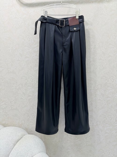 Loewe Washed Protein Leather Wide-Leg Pants with Leather Label and Pleats