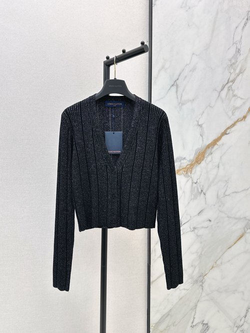 Louis Vuitton V-Neck Knit Cardigan in Unique Brilliant Yarn with Soft Touch