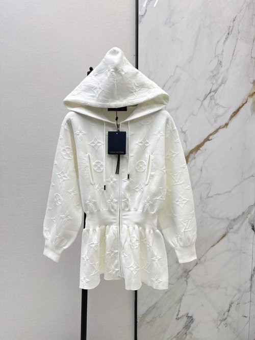 Louis Vuitton Monogram Jacquard Hooded Zip-Up Jacket in Imported Cotton Yarn
