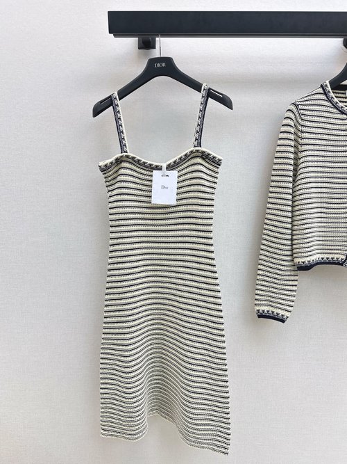 Dior Navy Stripe Sling Dress with Anchor Button in Soft Cotton and Stylish Design