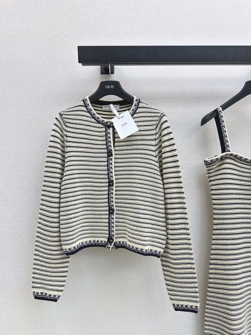 Dior Navy Stripe Open Cardigan with Ship Anchor Buttons in Soft German Cotton