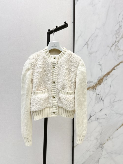 Moncler Wool Knit and Teddy Short Coat, Fashionable and Multipurpose