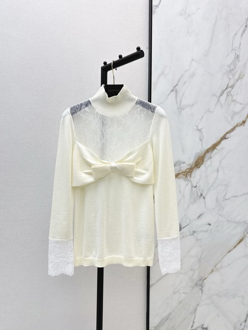 Valentino Lace-Embroidered Wool Blend Turtleneck, Exuding Sophistication