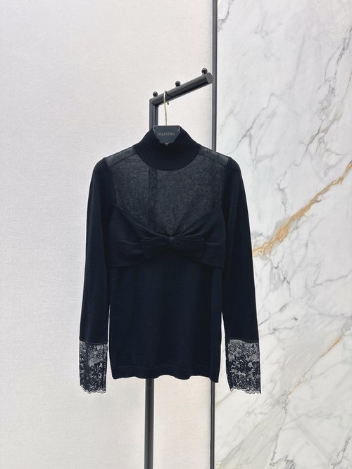 Valentino Lace-Embroidered Wool Blend Turtleneck, Exuding Sophistication