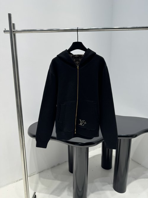 Louis Vuitton Reversible Hooded Zippered Wool Blend Coat