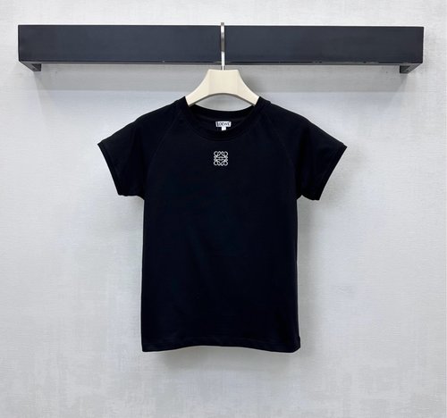 Loewe Crewneck Embroidered Cotton T-shirt with Contrast Stitching and Logo Accent