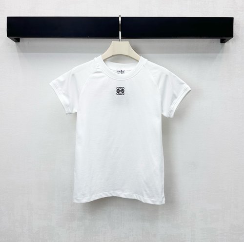 Loewe Imported Cotton Round Neck Short Sleeve T-Shirt with Embroidered Logo